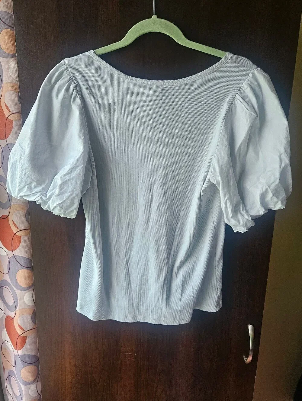 Old Navy White Puff Sleeve Henley Top Size XL